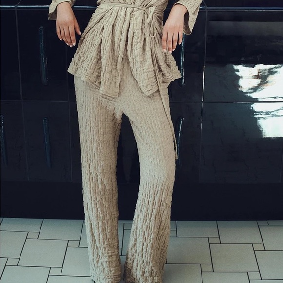 Zara NWT pale olive textured elastic waistband summer pull on pants - Picture 5 of 5